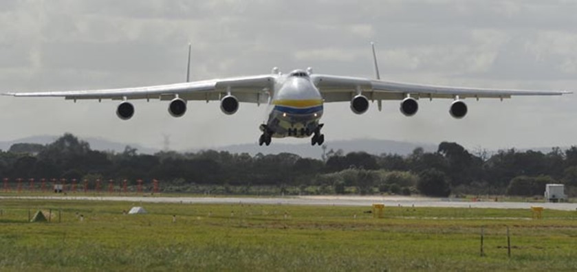 The Antonov An-225 Mriya touches down at Perth Airport on Sunday