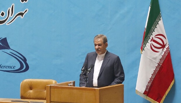 Iran's first Vice-President, Eshaq Jahangiri speaks during a conference on investment in Iran's tourism sector.  AFP