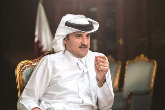 His Highness the Emir Sheikh Tamim bin Hamad al-Thani speaking during his interview on CBS News.