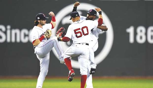 Andrew Benintendi Jackie Bradley Jr Mookie Betts Photo Celebrate