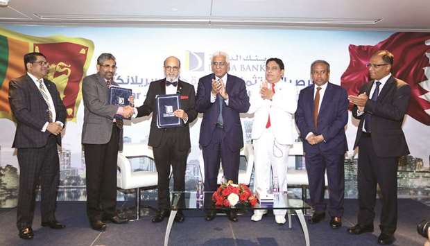 Doha Bank CEO Dr R Seetharaman joins Bank of Ceylon deputy general manager u2013 Treasury & International D P K Gunasekara and other dignitaries during the event.