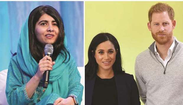 ENGAGING: Malala Yousafzai, left, and Meghan Markle and Prince Harry. (File photo)