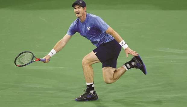 Andy Murray of Great Britain plays a forehand against Carlos Alcaraz at the Indian Wells Masters. (Getty Images/AFP)