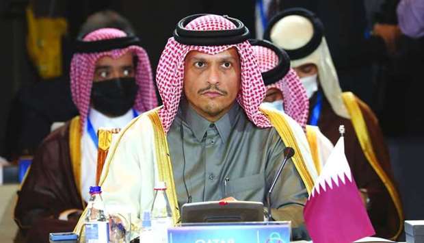  HE the Deputy Minister and Minister of Foreign Affairs Sheikh Mohamed bin Abdulrahman al-Thani speaking at the conference