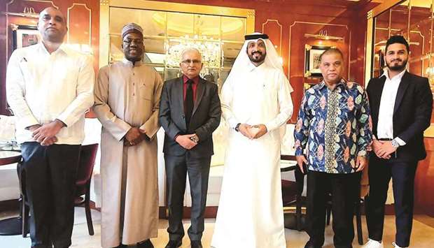 Qatari entrepreneur and philanthropist Farhan al-Sheikh al-Sayed (fourth left) hosted a farewell event in honour of outgoing ambassador of Nepal Dr Naradnat Bharadwaj (third left).