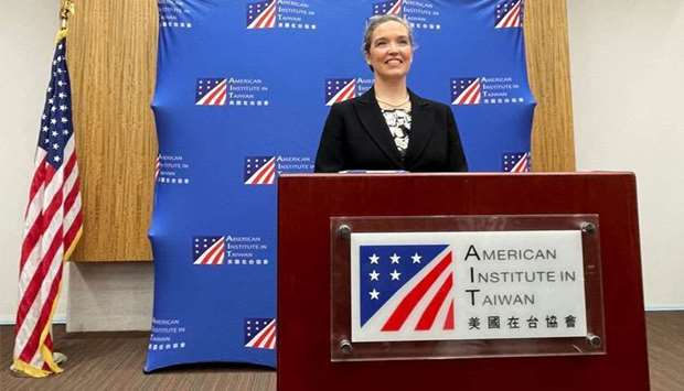 American Institute in Taiwan (AIT) Director Sandra Oudkirk attends a news conference in Taipei, Taiwan, on Friday. (Reuters)