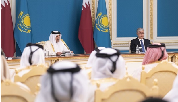 His Highness the Amir Sheikh Tamim bin Hamad Al-Thani and the President of the Republic of Kazakhstan Kassym-Jomart Tokayev issue joint press statement      