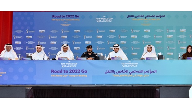 The press conference in Doha attended by the representatives from the Supreme Committee for Delivery & Legacy, Ministry of Interior, Ministry of Transport, Qatar Rail, Mowasalat and the Public Works Authority (Ashghal). PICTURE: Thajudheen