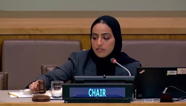 Third Secretary of Qatar's Permanent Mission to the United Nations Sheikha Al Maha bint Mubarak Al-Thani chairs the Third Committee session.