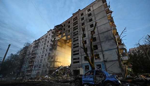 A view shows a residential building heavily damaged by a Russian missile strike, amid Russia's attack on Ukraine, in Zaporizhzhia. REUTERS