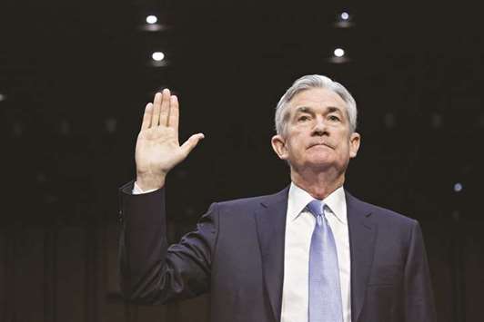 Jerome Powell, chairman of the US Federal Reserve nominee for US President Donald Trump, swears in to a Senate Banking Committee confirmation hearing in Washington, DC, yesterday. u201cWe must be prepared to respond decisively and with appropriate force to new and unexpected threats to our nationu2019s financial stability and economic prosperity,u201d Powell said.