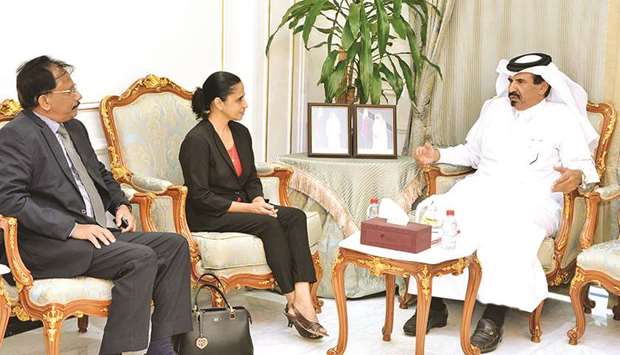 Qatar Chamber first vice-chairman Mohamed bin Towar al-Kuwari and Sri Lankan Foreign Employment Secretary Yamuna Perera meeting in Doha yesterday.