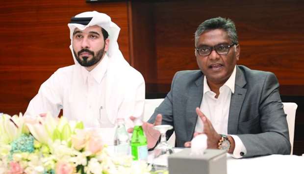 Narendra Kumar, who heads the summitu2019s Steering Committee; and Mahmoud al-Mohmmedi, Qatar Trade Summit media officer; during the press conference to announce the three-day event, which will run until November 27 in Doha. PICTURE: Shaji Kayamkulam