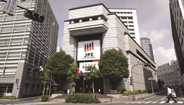 An external view of the Tokyo Stock Exchange. The Nikkei 225 closed up 1.1% to 29,609.97 points yesterday.