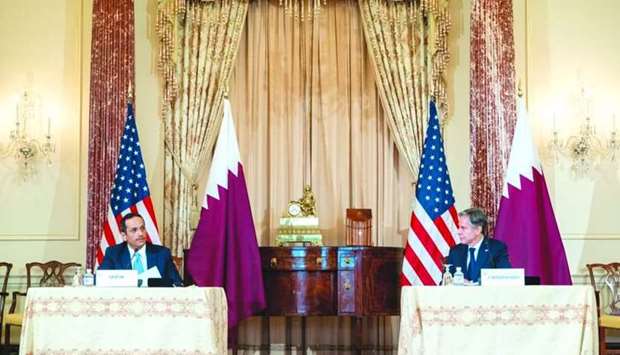 HE the Deputy Prime Minister and Minister of Foreign Affairs Sheikh Mohamed bin Abdulrahman al-Thani holds talks with US Secretary of State Antony Blinken.