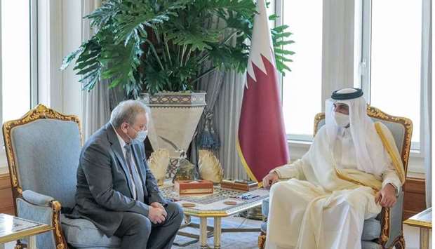 His Highness the Amir Sheikh Tamim bin Hamad Al-Thani meets with the ambassador of the Russian Federation to the State Nurmakhmad Kholov