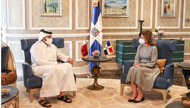 Vice President of the Dominican Republic Raquel Pena meets with HE the Minister of Commerce and Industry Sheikh Mohammed bin Hamad bin Qassim Al Abdullah Al-Thani.