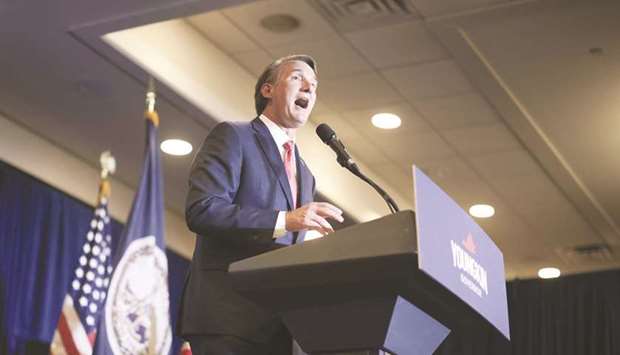 Virginia Republican gubernatorial candidate Glenn Youngkin speaks during an election-night rally at the Westfields Marriott Washington Dulles in Chantilly. (AFP)