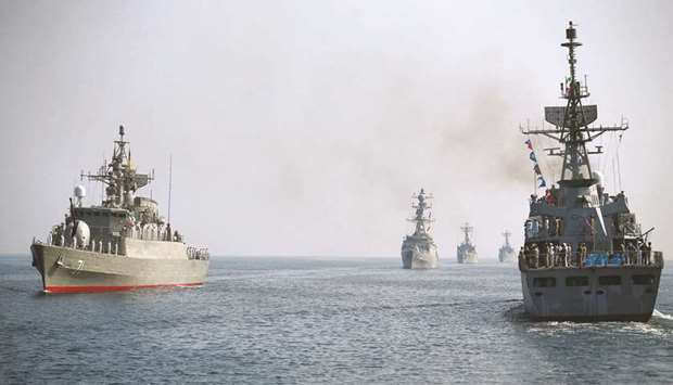 Warships participate in the closing parade of an Iranian military exercise dubbed u2018Zulfiqar 1400u2019, in the Gulf of Oman, Iran.