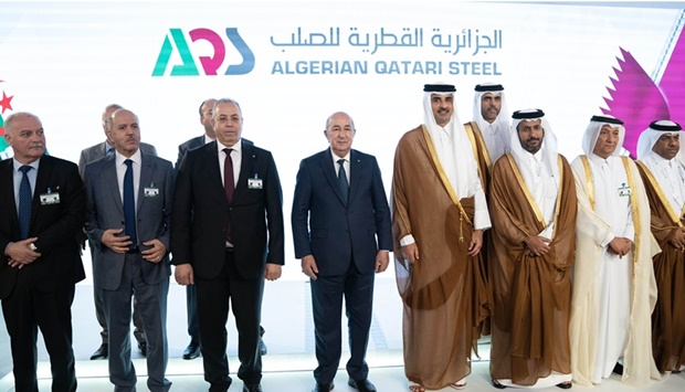 His Highness the Amir Sheikh Tamim bin Hamad al-Thani and President of the Peoples Democratic Republic of Algeria Abdelmadjid Tebboune, attend the inauguration of the Algerian-Qatari-German hospital project, set to be established in Algeria.