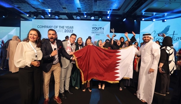 Injaz Qatar winners celebrate during the event.