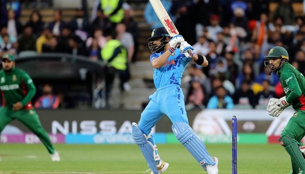 India's Virat Kohli plays a shot during the ICC men's Twenty20 World Cup 2022 cricket match between India and Bangladesh. (AFP)