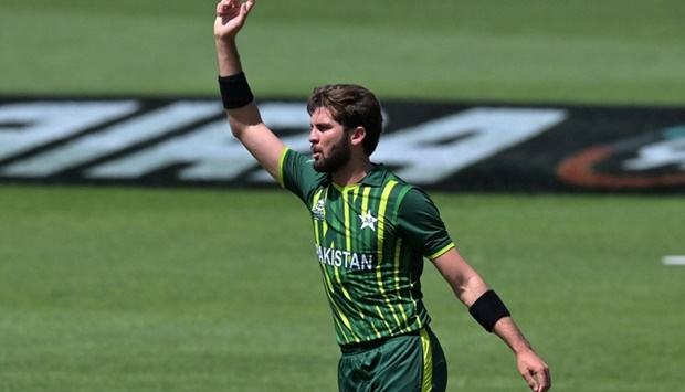 Pakistan's Shaheen Shah Afridi during the ICC men's Twenty20 World Cup 2022 cricket match between Pakistan and Bangladesh (AFP)