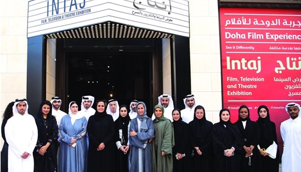 HE Sheikha Al Mayassa with artists from Intaj Exhibition 2022.