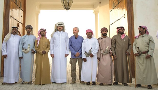 HE Sheikh Joaan bin Hamad al-Thani, the president of Qatar Olympic Committee receiving the expedition team at the entrance of the Rayyan Castle.