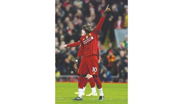 Liverpoolu2019s Sadio Mane celebrates scoring their first goal against Wolverhampton  Wanderers during their EPL match on December 29. (Reuters)