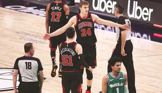 Chicago Bulls forward Lauri Markkanen celebrates after their win over Dallas Mavericks at American Airlines Center in Dallas. (USA TODAY Sports)