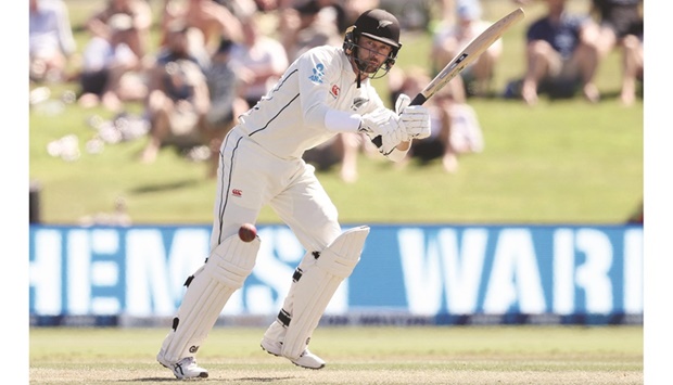 New Zealandu2019s batsman Devon Conway plays a shot on day one of the first Test against Bangladesh at the Bay Oval in Mount Maunganui yesterday. (AFP)