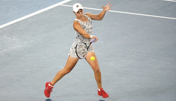 Australiau2019s Ashleigh Barty in action during her Australian Open semi-final against Madison Keys of the US yesterday in Melbourne yesterday. (Reuters)