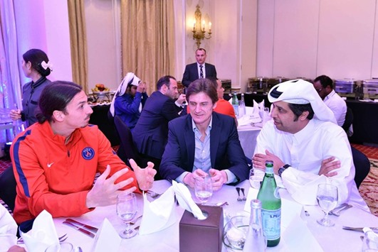 PSG star Zlatan Ibrahimovic engaged in a discussion during the dinner.