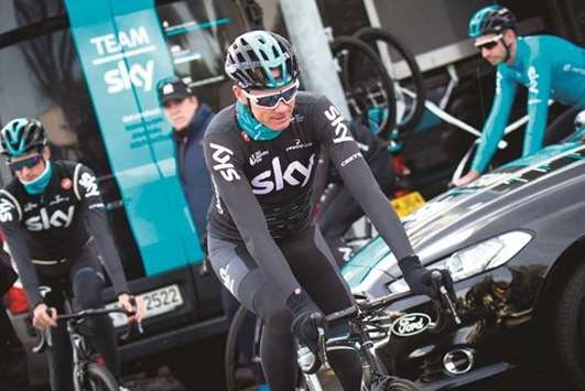 British cyclist Chris Froome of Sky Team heads to a training session in Port de Alcudia on the Spanish island of Mallorca yesterday.