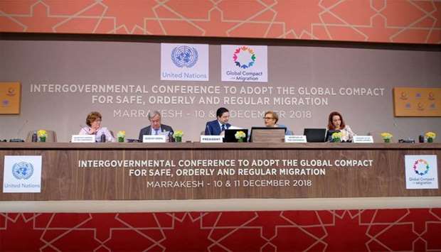 UN Secretary General Antonio Guterres attends the Intergovernmental Conference to Adopt the Global Compact for Safe, Orderly and Regular Migration in Marrakesh