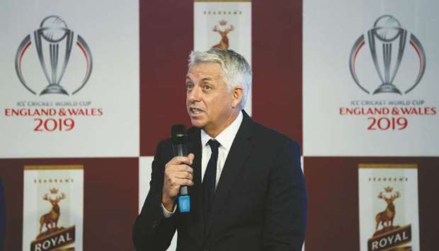 International Cricket Council chief executive David Richardson speaks at a promotional event in New Delhi, India, yesterday. (AFP)