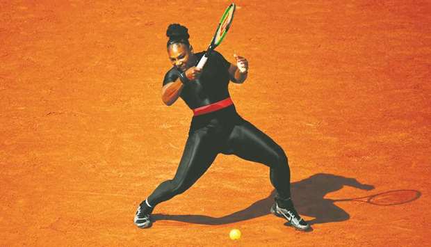 Serena Williams in a black catsuit during the French Open 2018. The WTA has now made the rule explicit, allowing leggings and midthigh-length compression shorts to be worn with or without a skirt, shorts or a dress. (AFP)