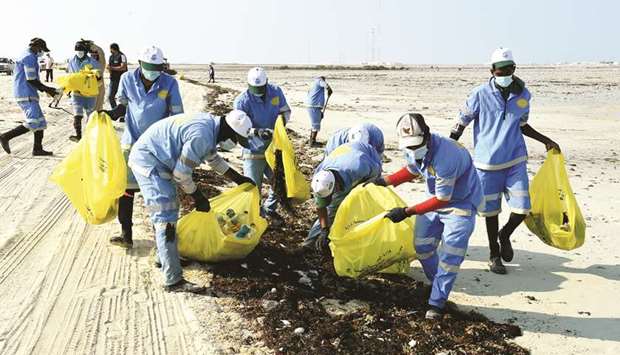 The cleaning campaign in progress yesterday.