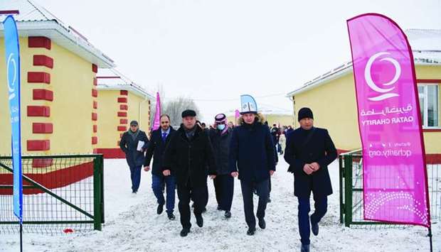 Kyrgyz Deputy Prime Minister Ravshan Sabirov and Qatari ambassador to Kyrgyzstan Abdullah bin Ahmed al-Sulaiti at the inauguration of a multi service centre in Kyrgyzstan.