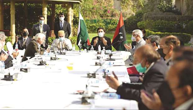 PPP chairman Bilawal Bhutto-Zardari presiding over the partyu2019s Central Executive Committee meeting with his father and former president Asif Zardari, who is also the co-chairman, to his right, in Islamabad yesterday.