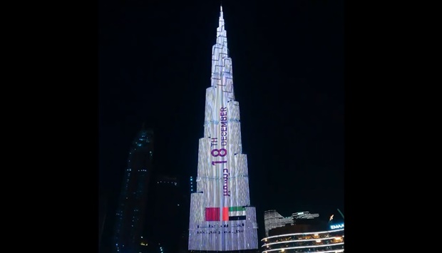 The Burj Khalifa lit up to congratulate Qatar on its National Day.