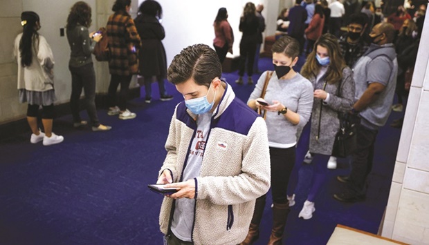 Congressional staff members wait in lines to be tested for Covid-19 at the US Capitol building in Washington, US, yesterday.