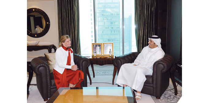 HE the Sheikh Mohamed bin Abdulrahman bin Jassim al-Thani during a meeting with Countess of Wessex Sophie Rhys-Jones.