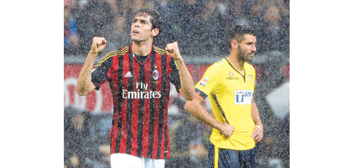 Kaka of AC Milan celebrates after scoring his team's first goal