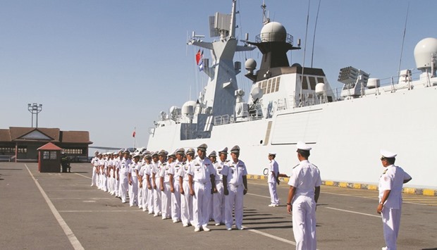 Cambodian navy officials attend a ceremony after conducting an exercise with Chinese naval officers in Preah Sihanouk province yesterday.