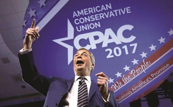 Member of the European Parliament Nigel Farage speaks at the Conservative Political Action Conference, or CPAC, in Oxon Hill, Maryland, US.