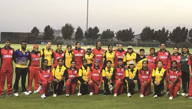 Stallions cricket Academy womenu2019s team pose with the Omani counterparts in Muscat.