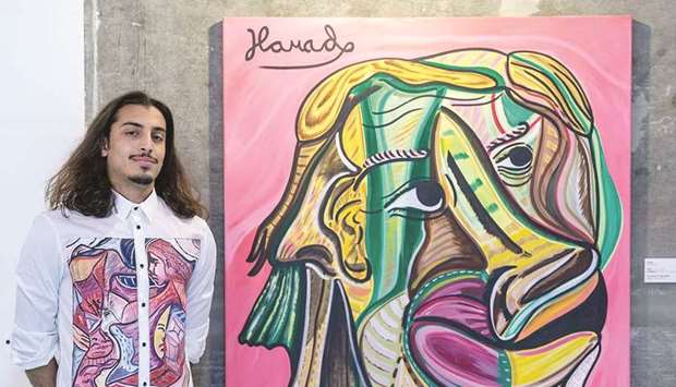 MAESTRO: Hamad al-Humaidhan, called as the u2018Young Picassou2019 with his painting. Photos by Nasar TK