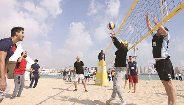 A moment from a beach volleyball game held at Katara last year as part of Kahramaau2019s National Sport Day activities.